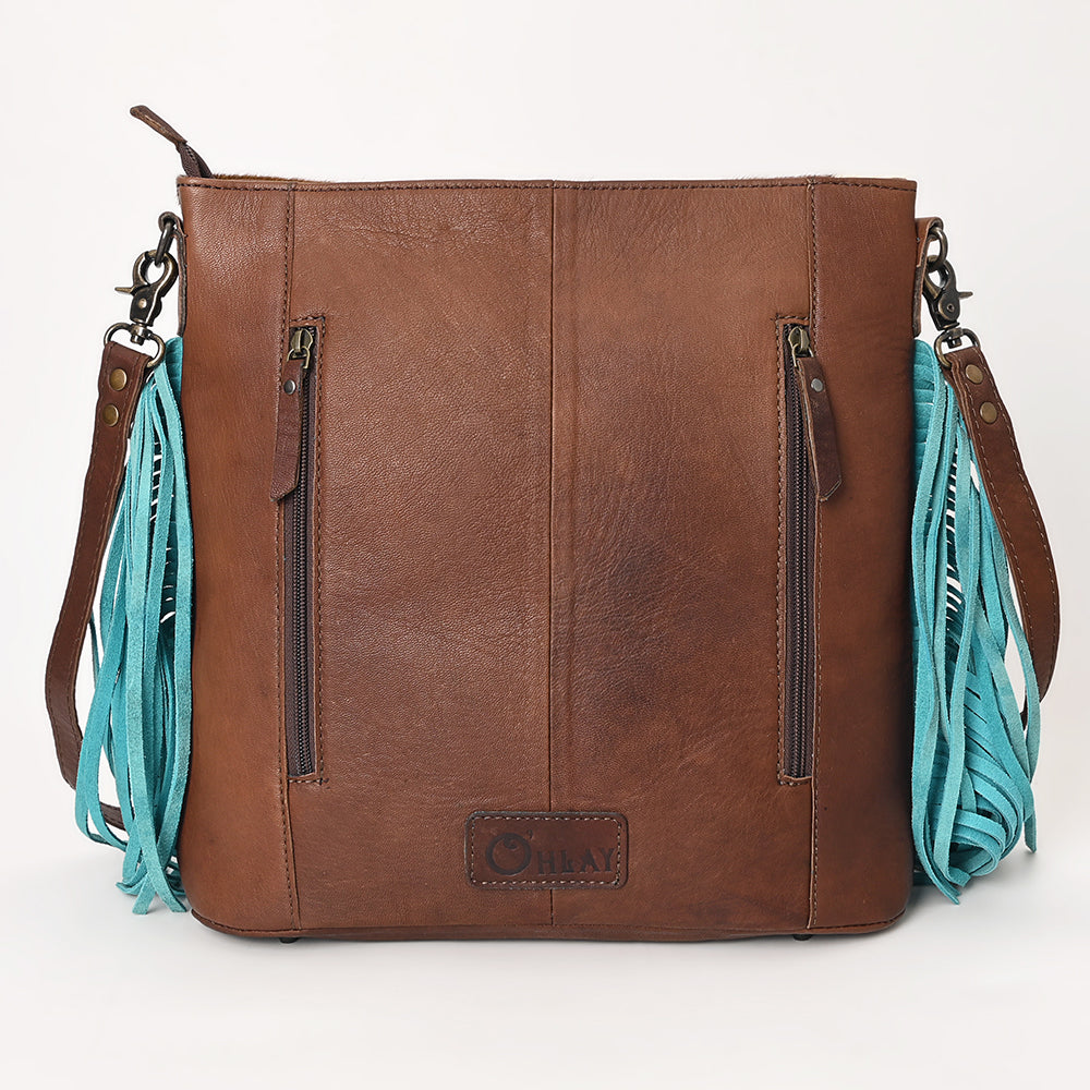 Ohlay Hobo Hand Tooled Embossed Hair-on Genuine Leather