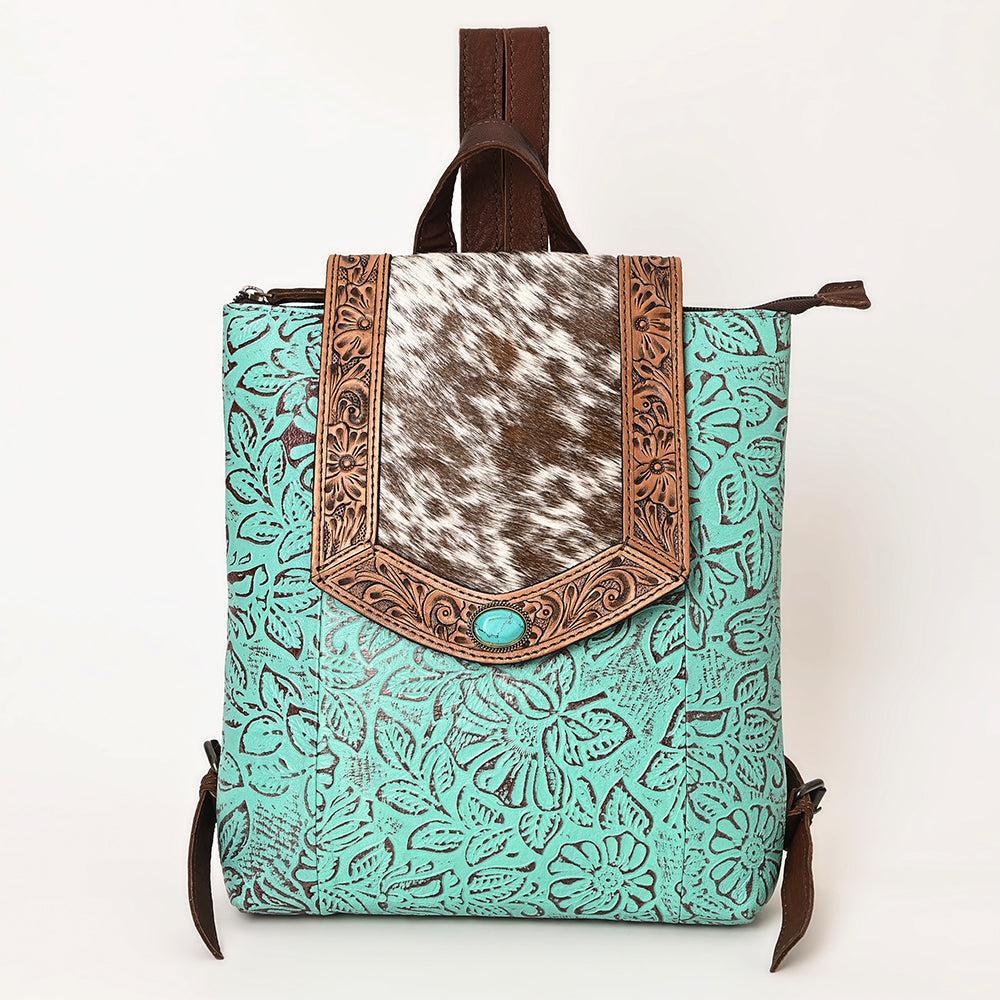 OHLAY Hand-Tooled Embossed Hair-On Leather Backpack