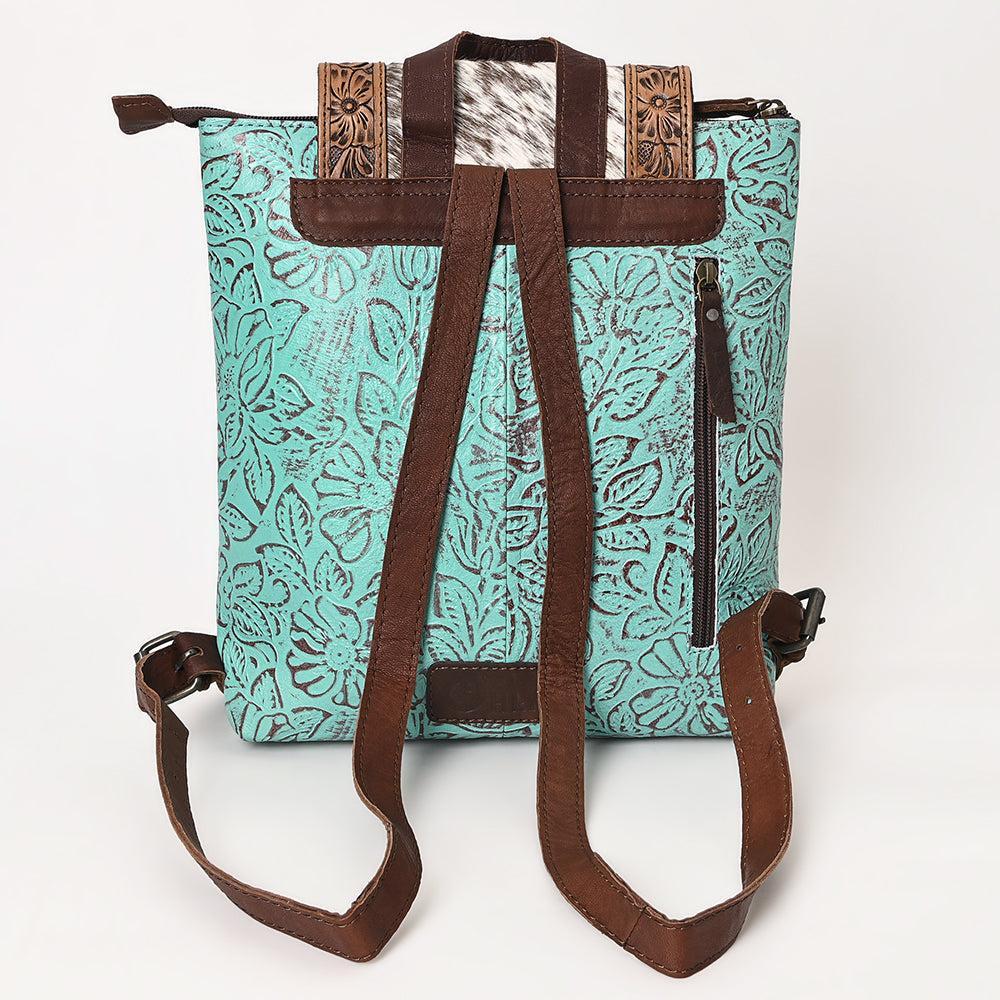 OHLAY Hand-Tooled Embossed Hair-On Leather Backpack
