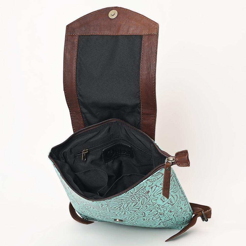 OHLAY Hand-Tooled Embossed Hair-On Leather Backpack