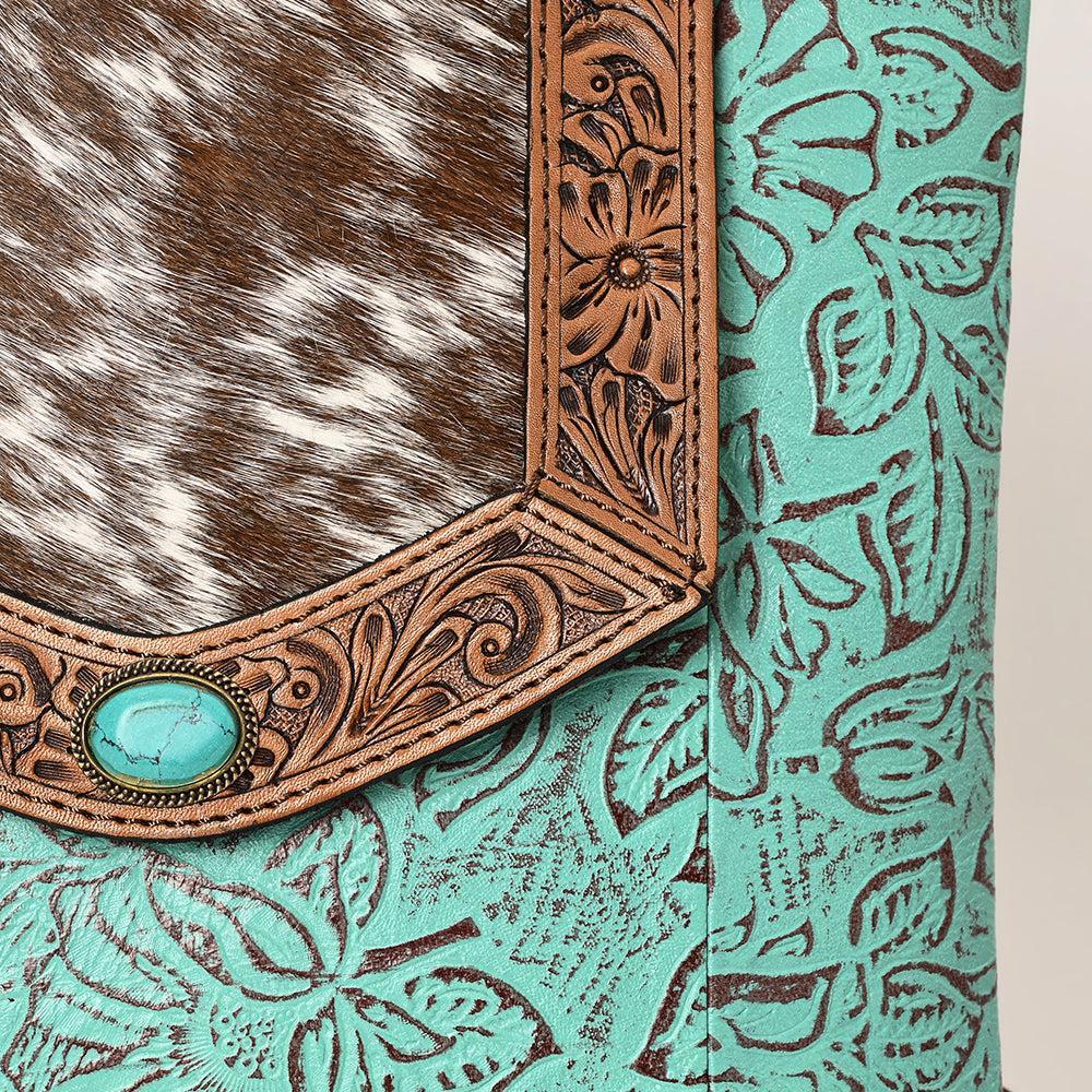 OHLAY Hand-Tooled Embossed Hair-On Leather Backpack