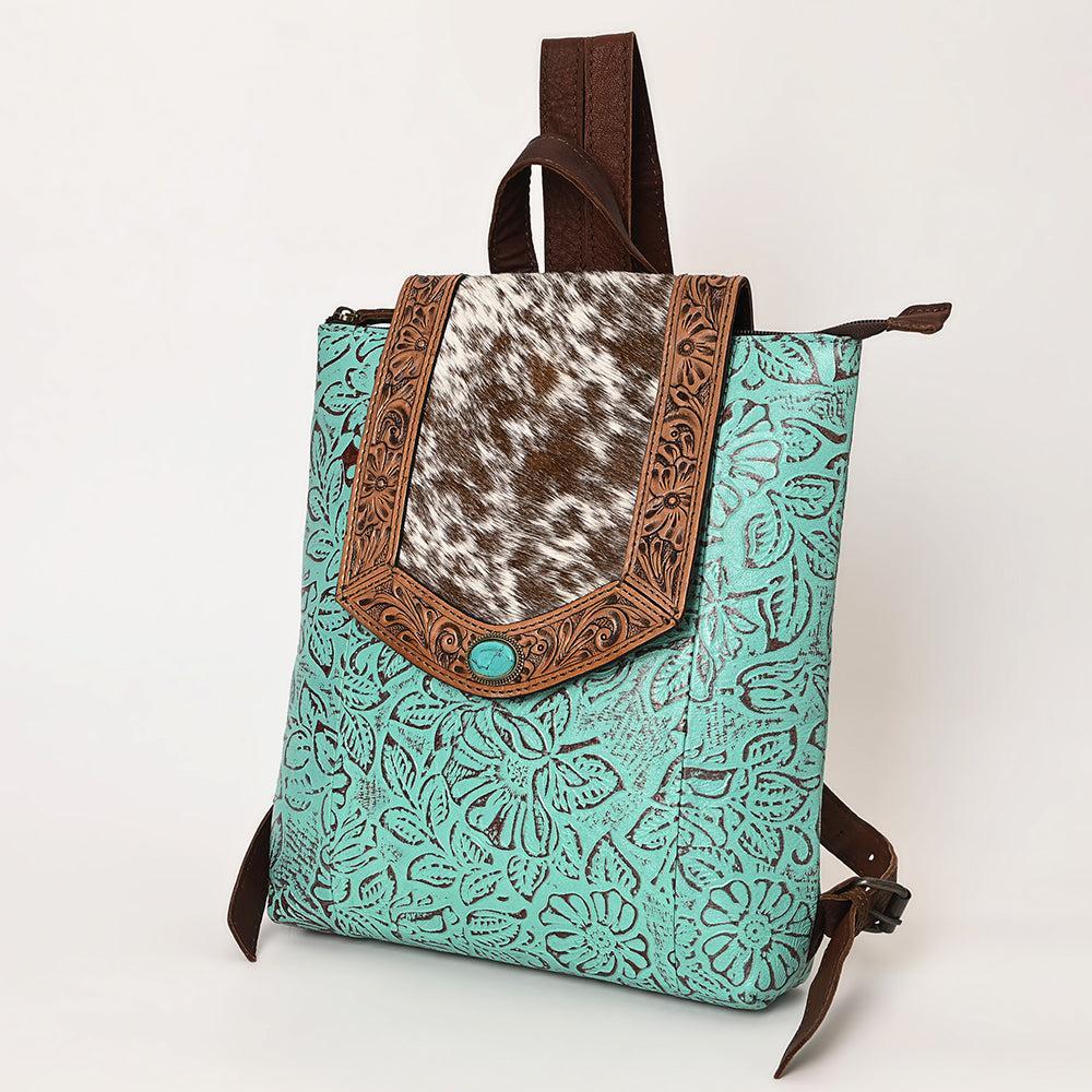 OHLAY Hand-Tooled Embossed Hair-On Leather Backpack