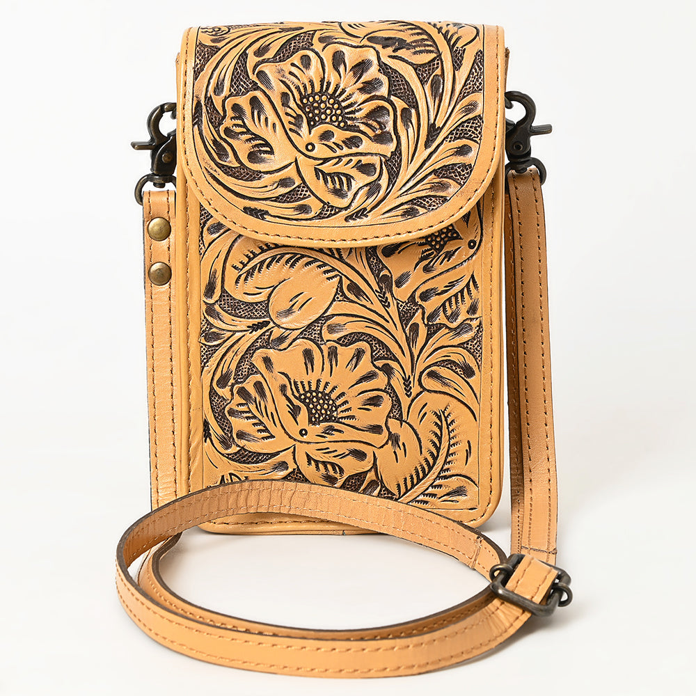 American Darling Hand Tooled Leather Cell Phone Holder – Genuine Leather Western Crossbody with Adjustable Strap