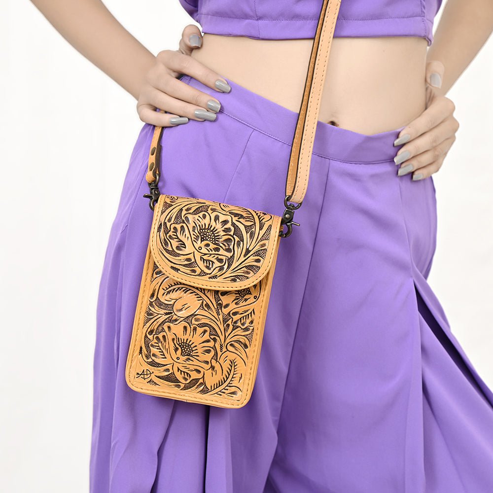 American Darling Cell Phone Holder Hand Tooled Genuine Leather