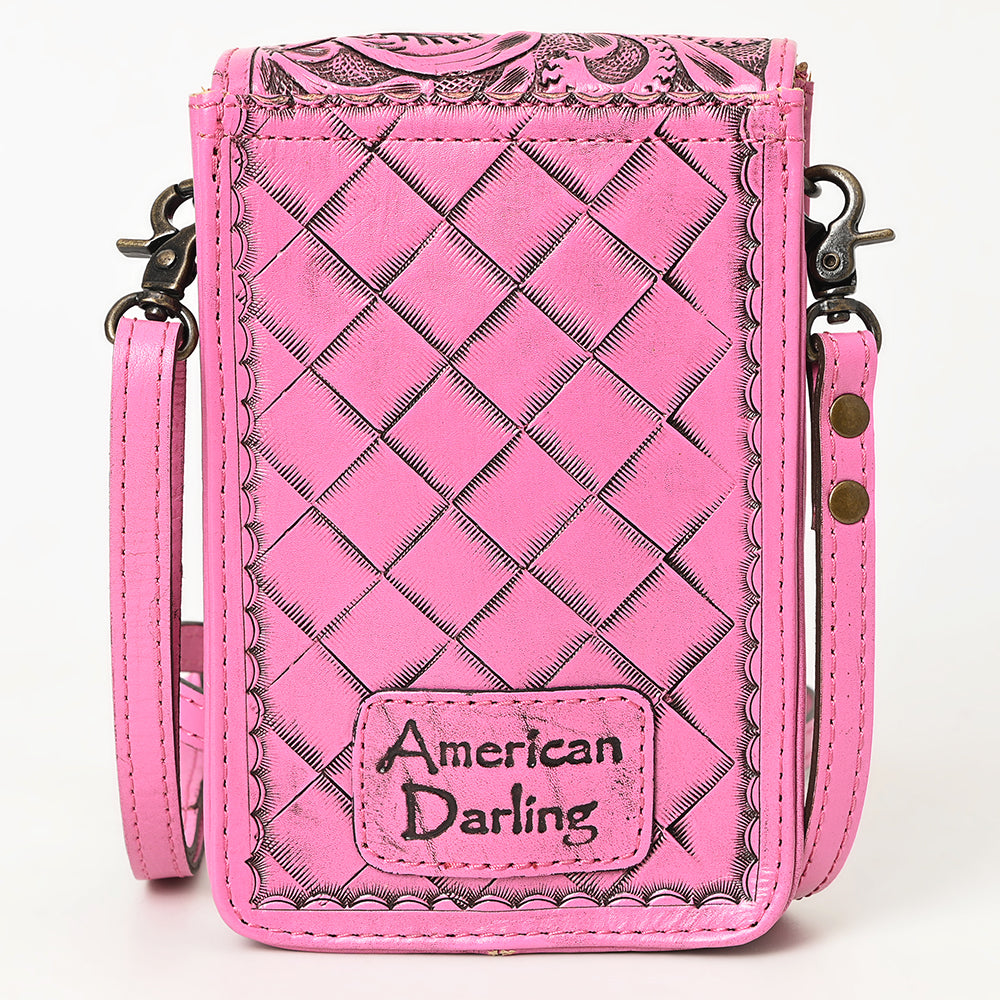 American Darling Hand Tooled Leather Cell Phone Holder – Genuine Leather Western Crossbody with Adjustable Strap