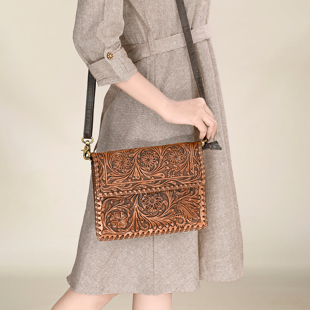 OHLAY Hand-Tooled Leather Clutch