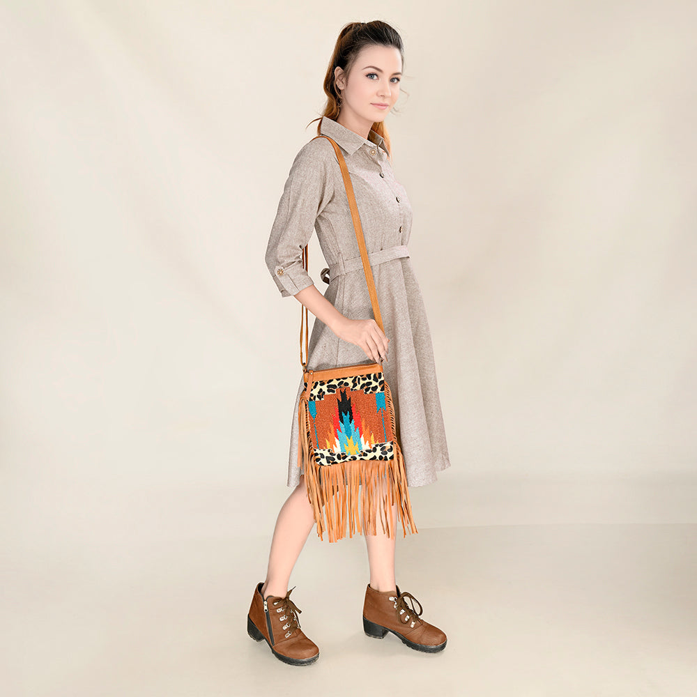 OHLAY Upcycled Wool Hair-On Genuine Leather Hobo Bag