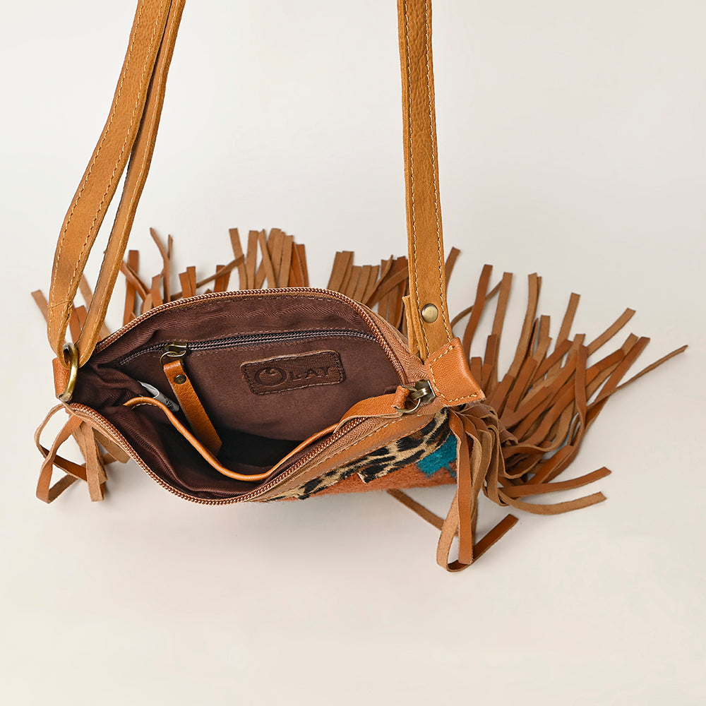 OHLAY Upcycled Wool Hair-On Genuine Leather Hobo Bag