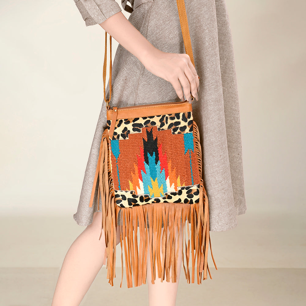 OHLAY Upcycled Wool Hair-On Genuine Leather Hobo Bag
