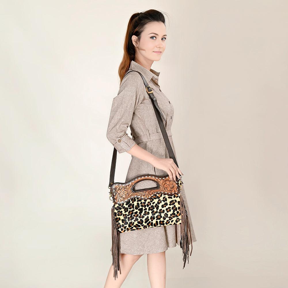 OHLAY Hand-Tooled Hair-On Leather Clutch