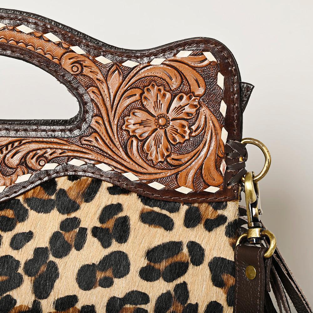 OHLAY Hand-Tooled Hair-On Leather Clutch
