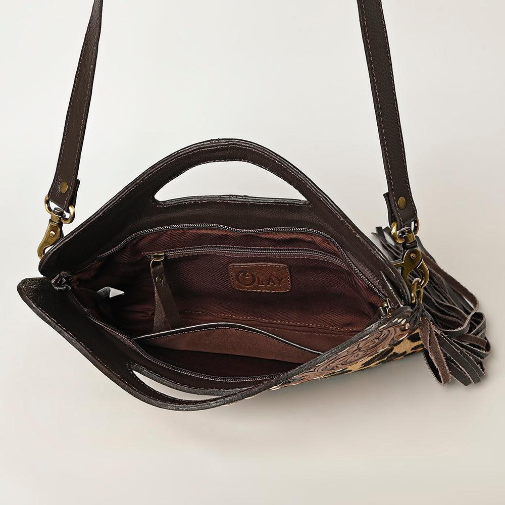 OHLAY Hand-Tooled Hair-On Leather Clutch