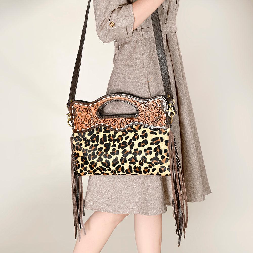 OHLAY Hand-Tooled Hair-On Leather Clutch