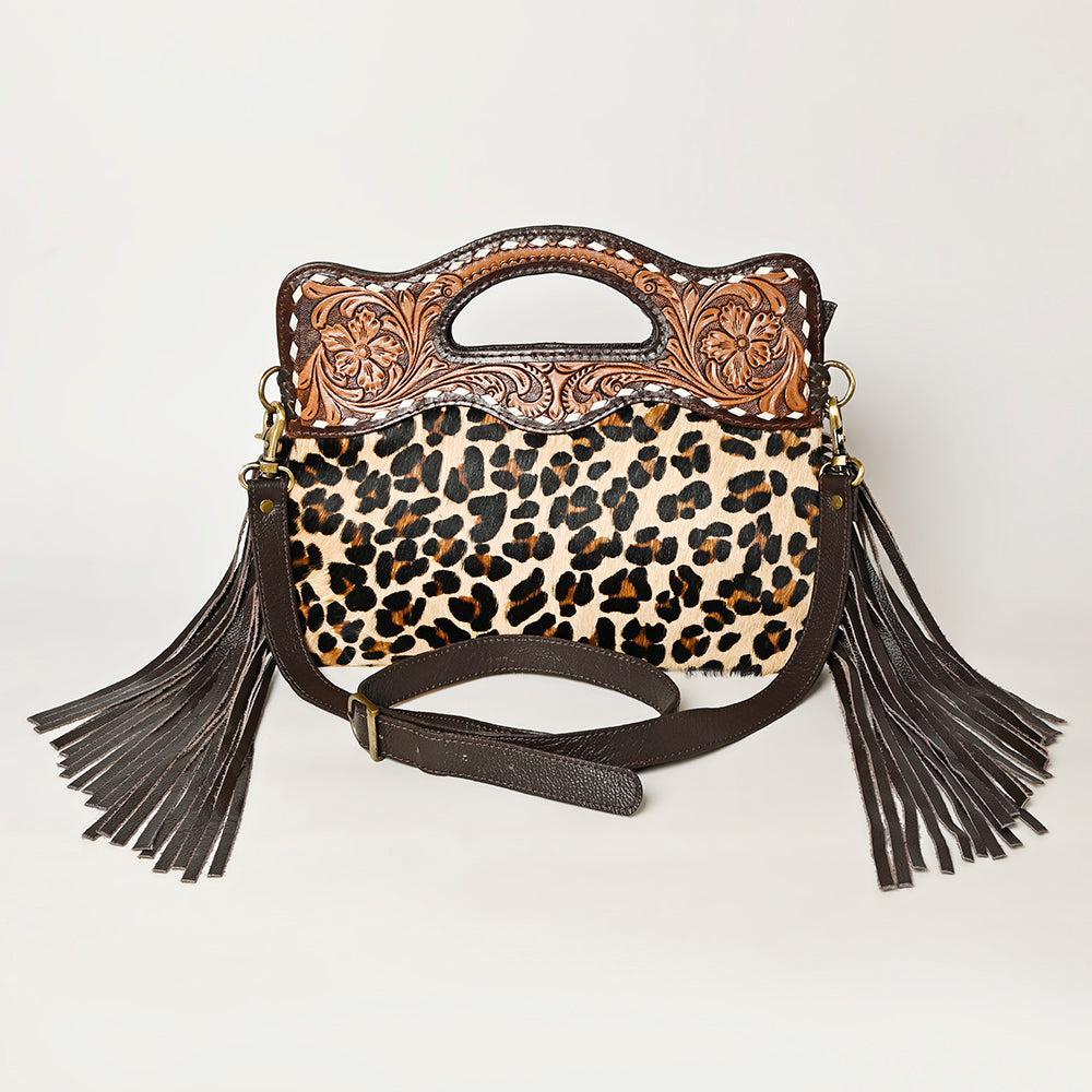 OHLAY Hand-Tooled Hair-On Leather Clutch