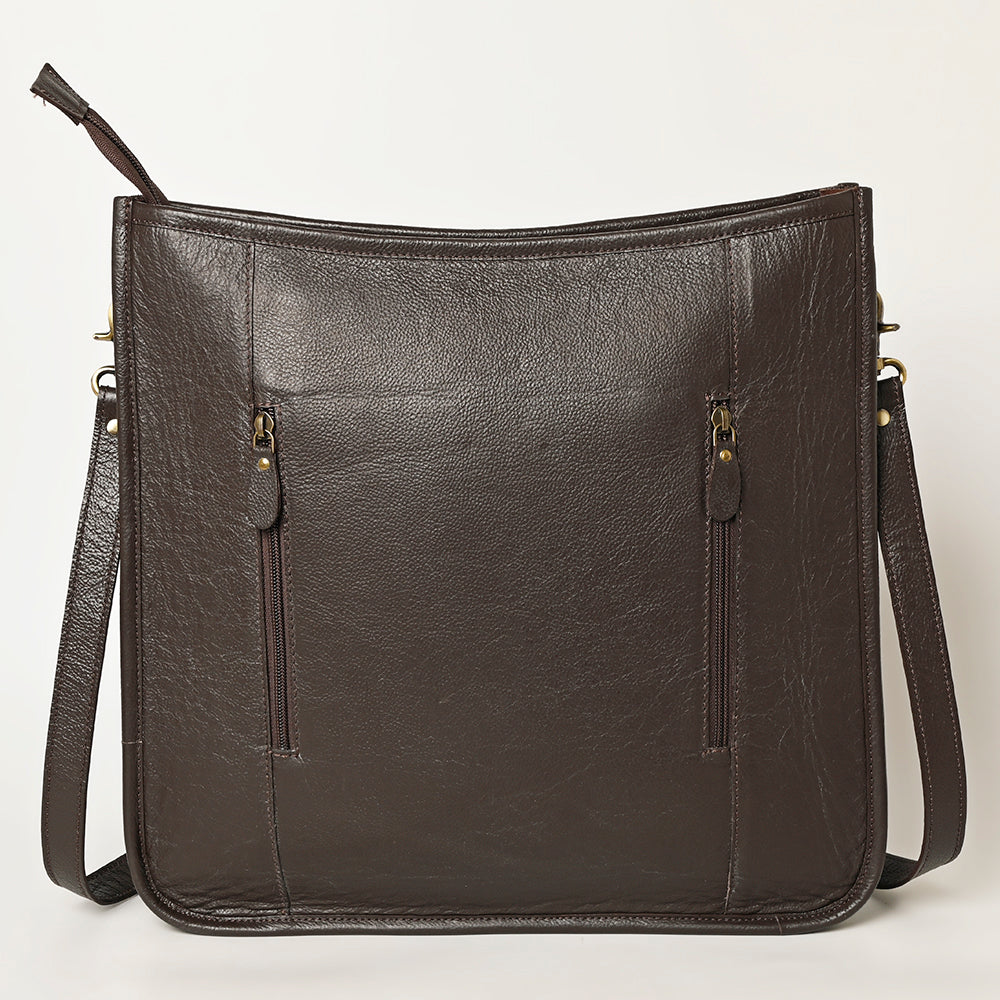 OHLAY Hand-Tooled Upcycled Wool Genuine Leather Hobo Bag