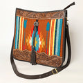 OHLAY Hand-Tooled Upcycled Wool Genuine Leather Hobo Bag