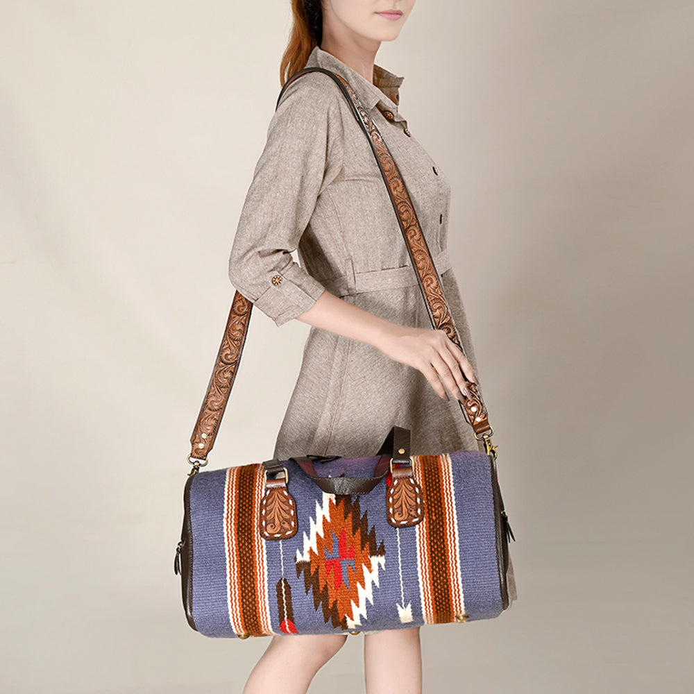 OHLAY DUffel Hand Tooled Upcycled Wool Genuine Leather Women Bag Western Handbag Purse | Canvas for Womens Summer