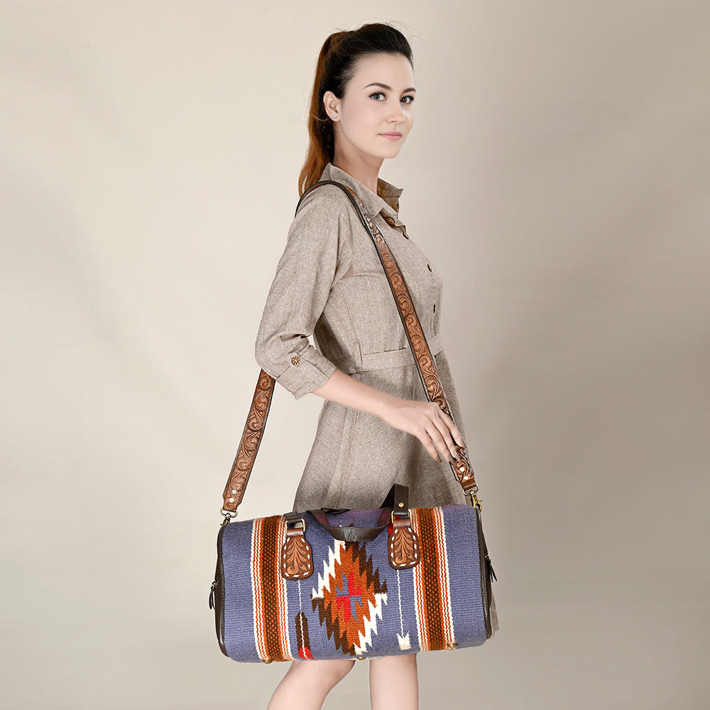 Ohlay Duffel Hand Tooled Upcycled Wool Genuine Leather