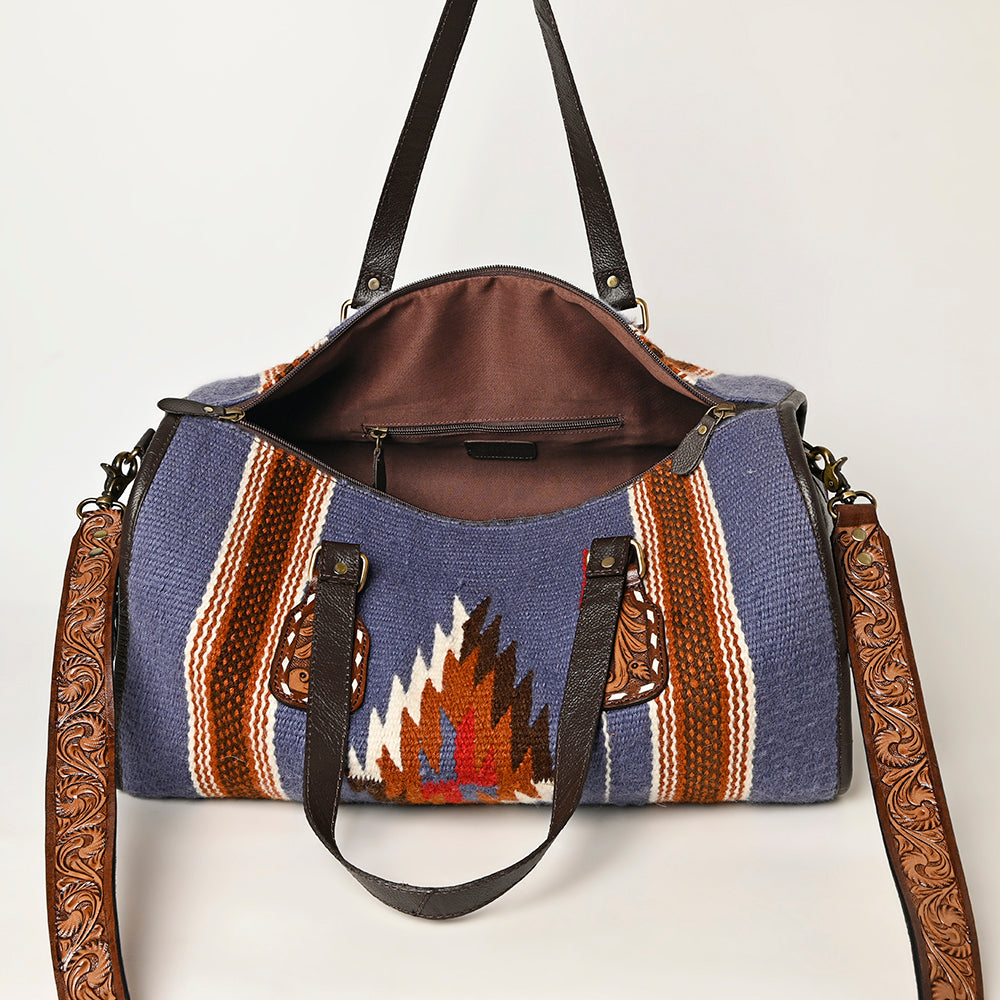 Ohlay Duffel Hand Tooled Upcycled Wool Genuine Leather
