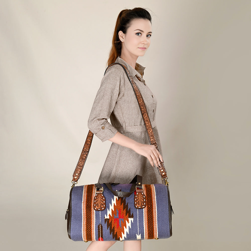 Ohlay Duffel Hand Tooled Upcycled Wool Genuine Leather