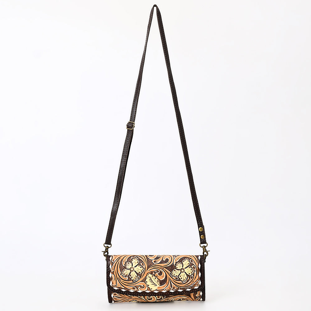 American Darling Hand Tooled Floral Carved Genuine Leather Small Cross body Bag Eco-Friendly Western Purse