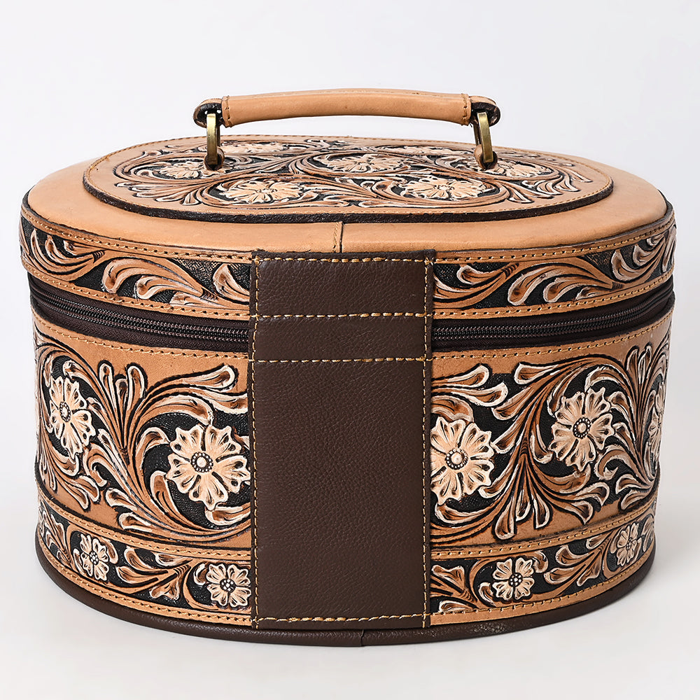 American Darling Hand Tooled Floral Carved Leather Jewelry Case Vegetable-Tanned Genuine Leather YKK Zipper Western Storage