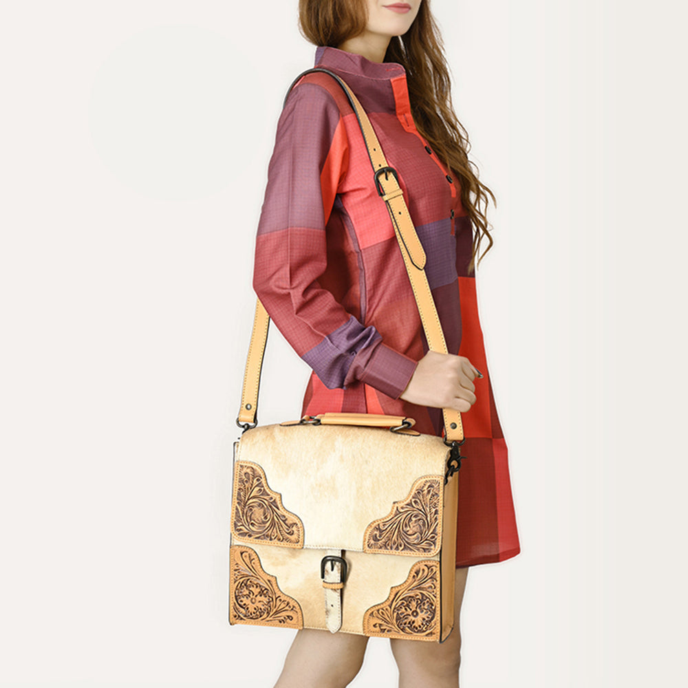 American Darling Briefcase Hand Tooled Hair on Genuine Leather Western Women Bag Handbag Purse | Travel Bags College Casual