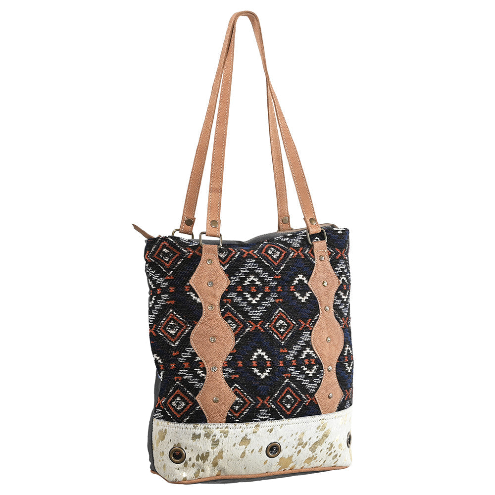 OHLAY Upcycled Wool Canvas Hair-On Genuine Leather Tote