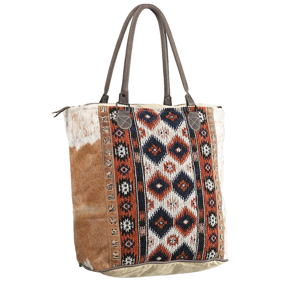 Ohlay Tote Upcycled Wool Upcycled Canvas Embossed Hair-on Genuine Leather