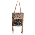 OHLAY Hand-Tooled Upcycled Wool Canvas Hair-On Genuine Leather Tote