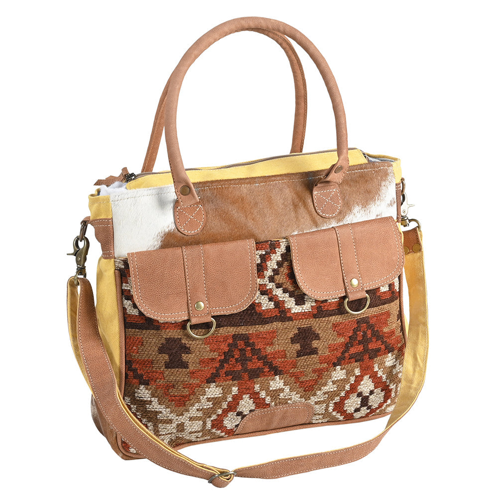 OHLAY Upcycled Wool Canvas Hair-On Leather Briefcase