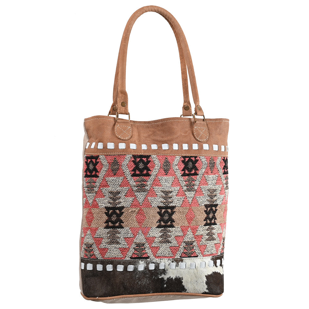 OHLAY Upcycled Wool Canvas Hair-On Genuine Leather Tote