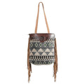 OHLAY Hand-Tooled Upcycled Wool Canvas Genuine Leather Tote