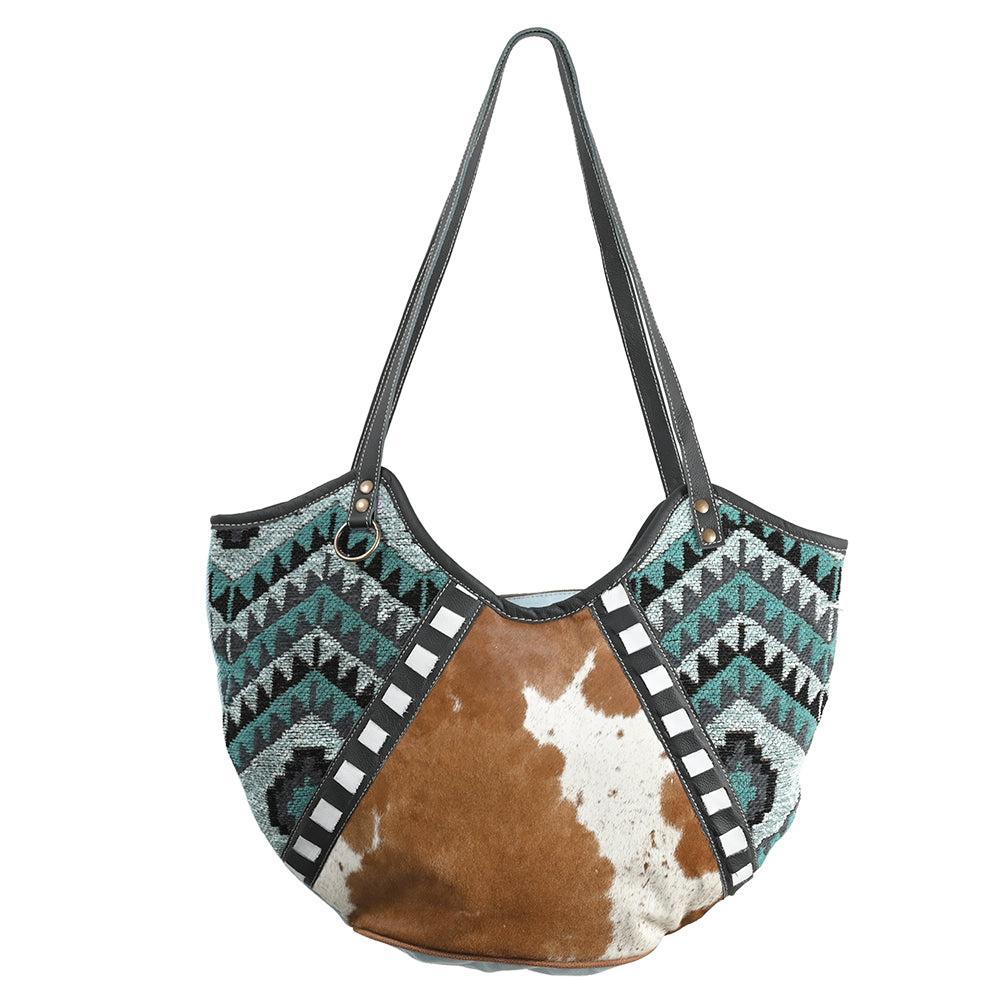OHLAY Upcycled Wool Canvas Hair-On Genuine Leather Tote