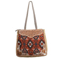 OHLAY Hand-Tooled Upcycled Wool Canvas Hair-On Genuine Leather Tote