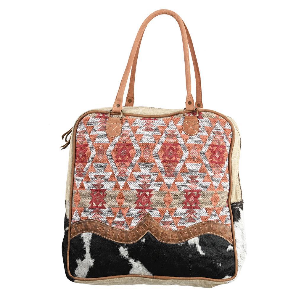 OHLAY Upcycled Wool Canvas Hair-On Genuine Leather Tote