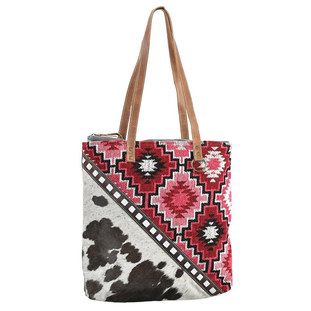 OHLAY Upcycled Wool Canvas Hair-On Genuine Leather Tote