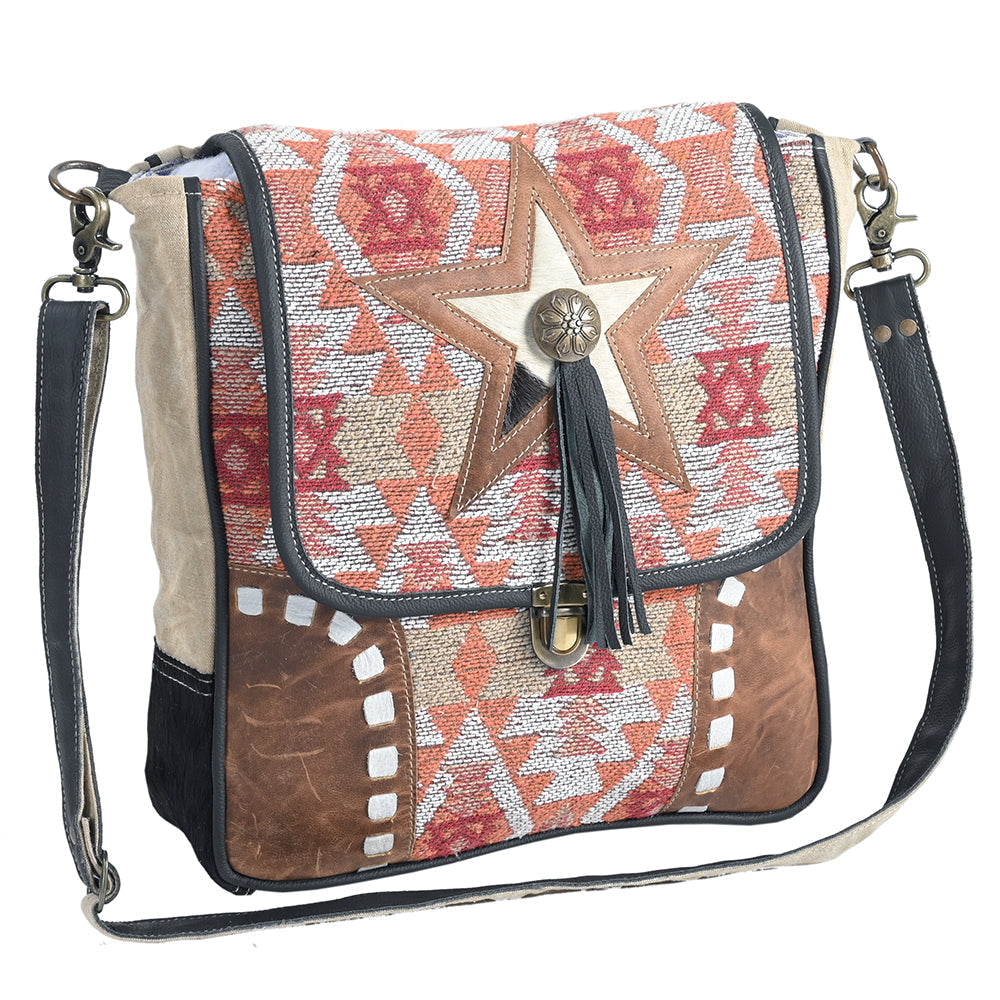 OHLAY Upcycled Wool Canvas Hair-On Genuine Leather Crossbody Bag