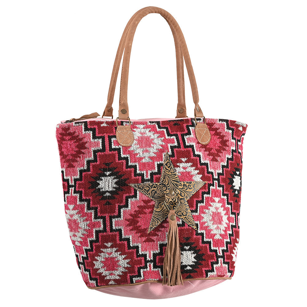 OHLAY Upcycled Wool Canvas Embossed Genuine Leather Tote
