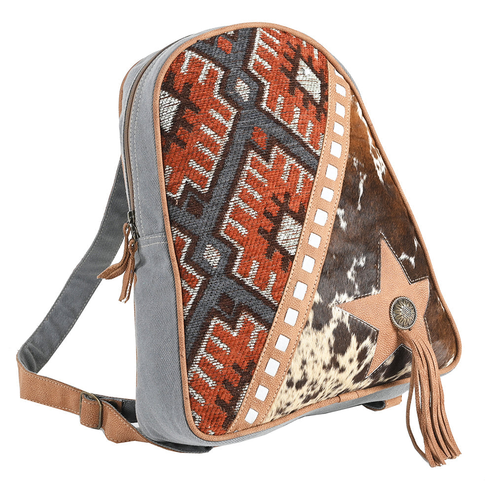 OHLAY Upcycled Wool Canvas Hair-On Leather Backpack