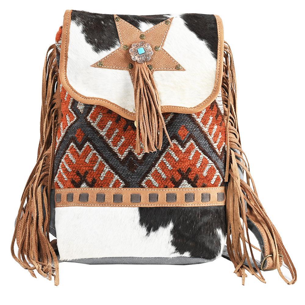 OHLAY Upcycled Wool Canvas Hair-On Genuine Leather Backpack