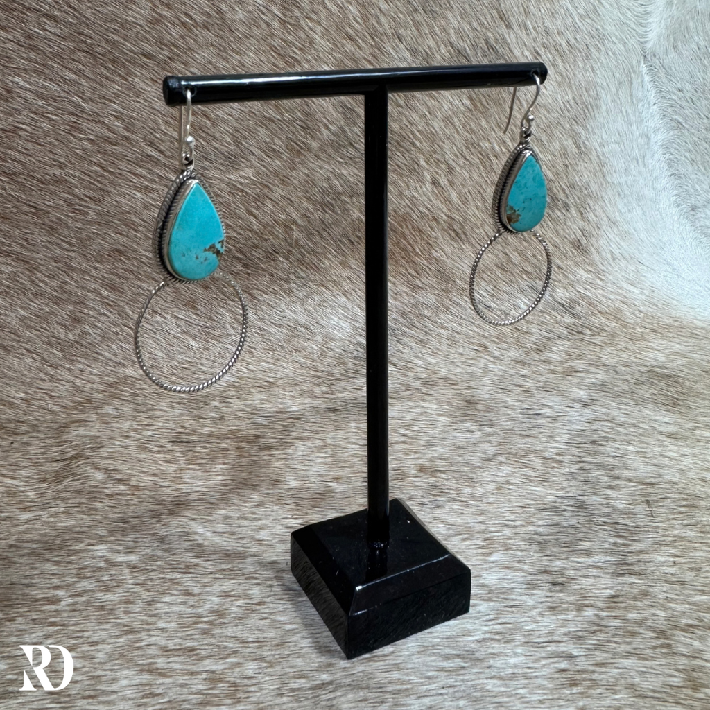 Kingman Turquoise Teardrop Hoop Dangle Earrings - Hada Collection — view 2