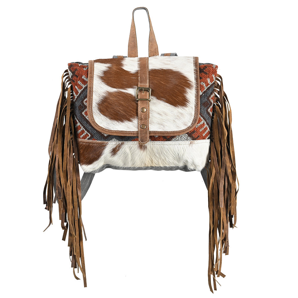 OHLAY Upcycled Wool Canvas Hair-On Genuine Leather Backpack