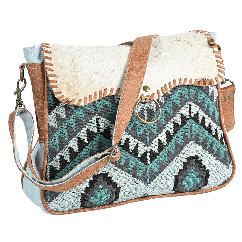 OHLAY Upcycled Wool Canvas Hair-On Genuine Leather Crossbody Bag