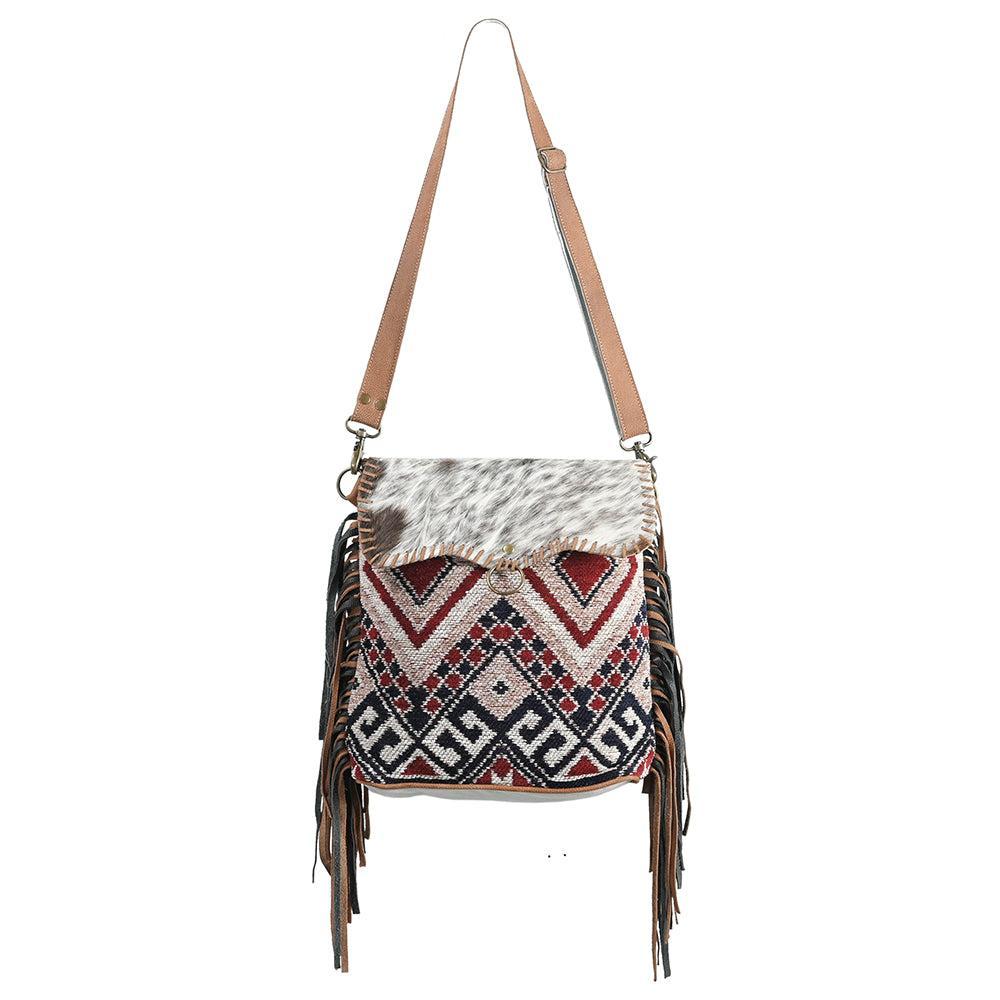 OHLAY Upcycled Wool Canvas Hair-On Genuine Leather Crossbody Bag