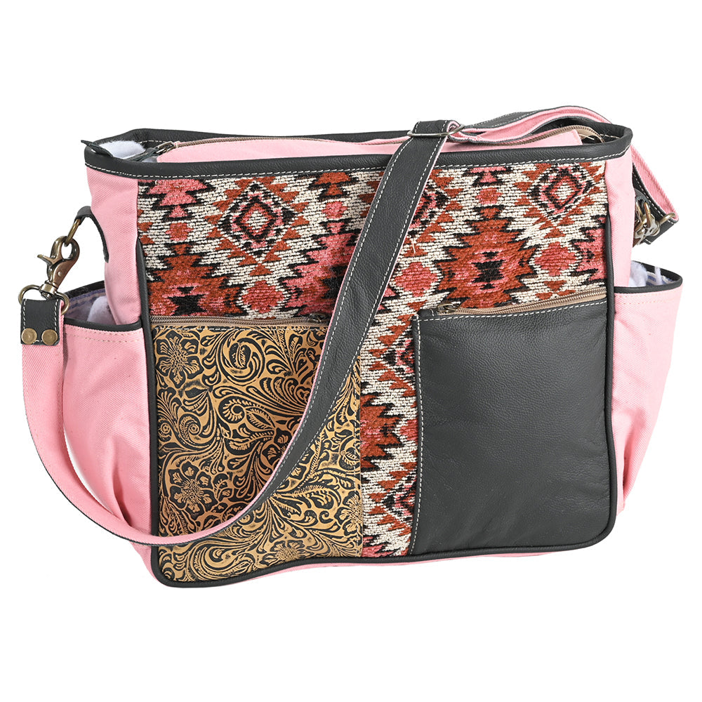 OHLAY Embossed Upcycled Wool Canvas Genuine Leather Crossbody Bag