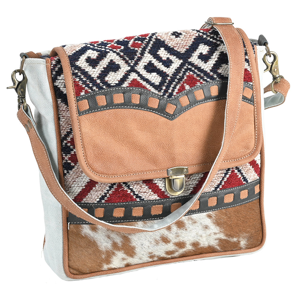 OHLAY Upcycled Wool Canvas Hair-On Genuine Leather Crossbody Bag