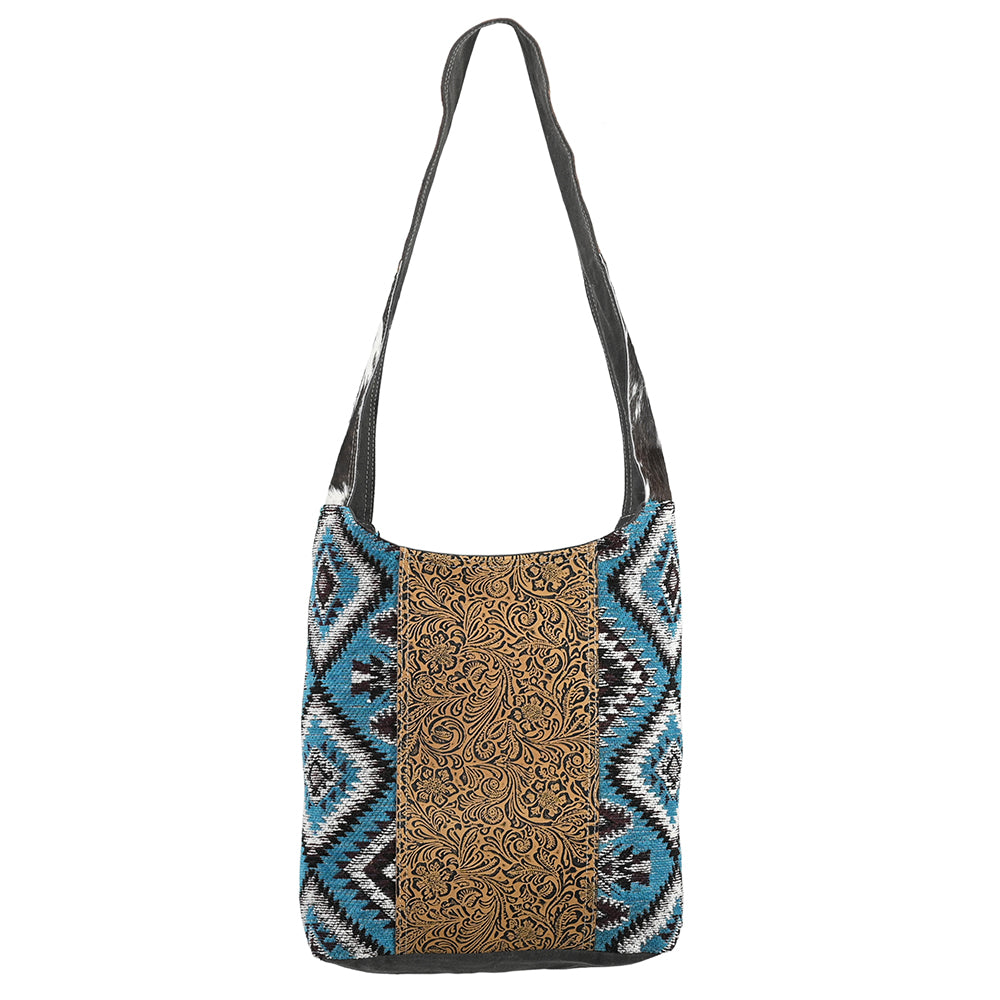 OHLAY Embossed Upcycled Wool Canvas Genuine Leather Crossbody Bag