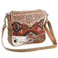 OHLAY Hand-Tooled Upcycled Wool Canvas Hair-On Genuine Leather Crossbody Bag
