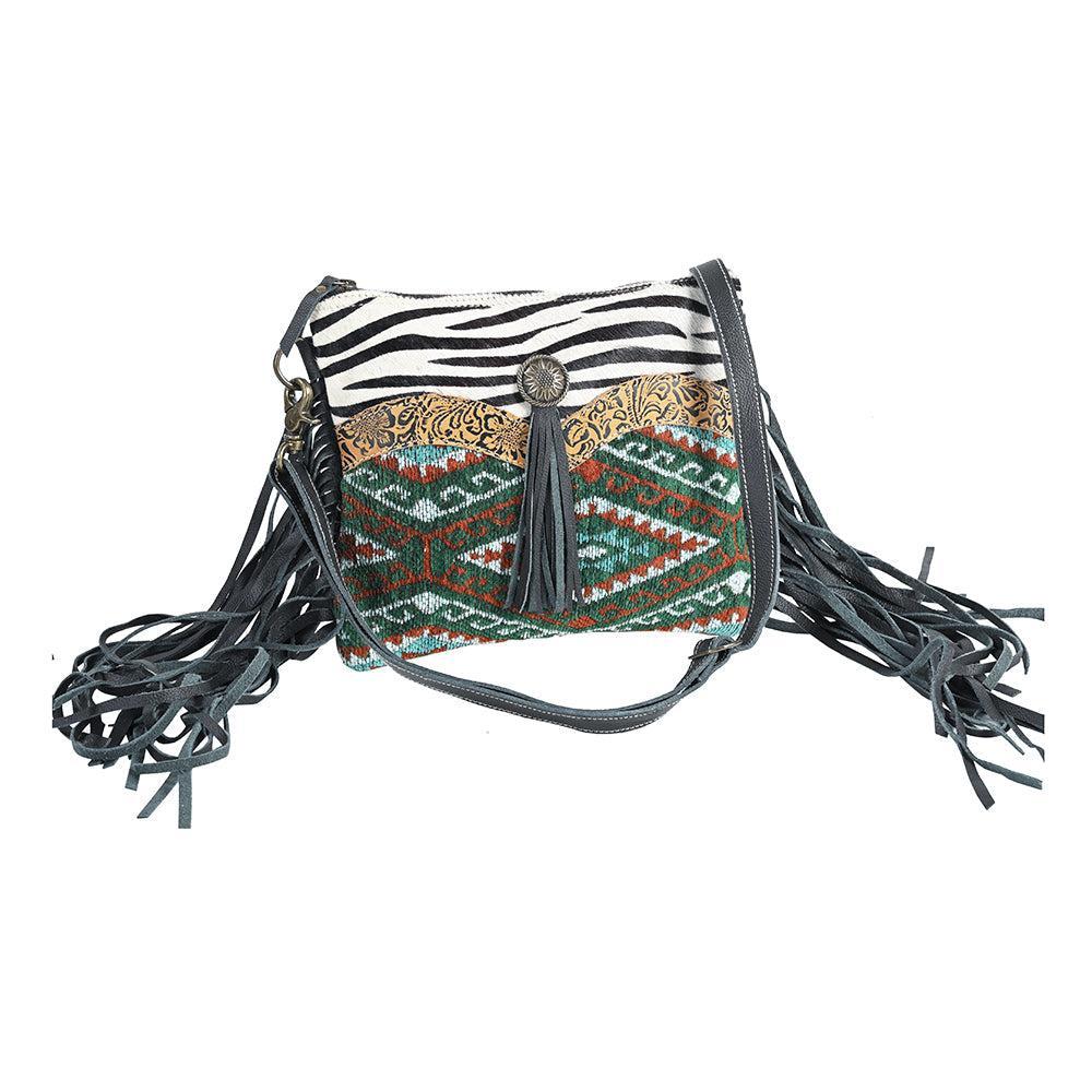 OHLAY Upcycled Wool Embossed Hair-On Leather Crossbody Bag
